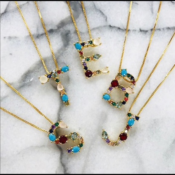 Multi-colored CZ & Stone Initial Necklaces-Boutique - Picture 13 of 16